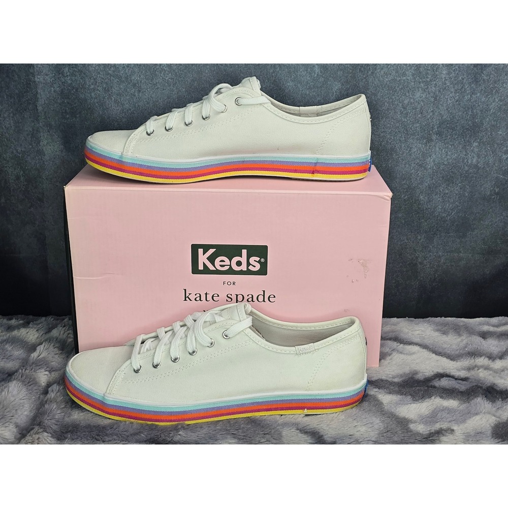 NWB Keds x Kate Spade Kickstart White Rainbow Foxing Sneakers Womens 9